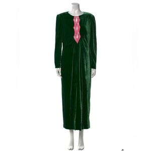 SALONI NWT Green Velvet Dress with Pink Detail